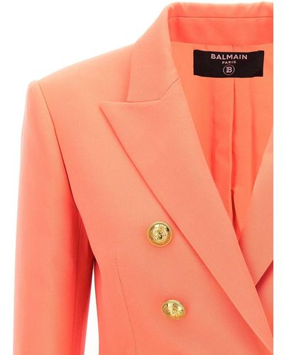 Balmain Double-Breasted Wool Blazer - Orange