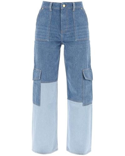 Ganni Cutline Straight-leg High-rise Organic-denim Trousers - Blue