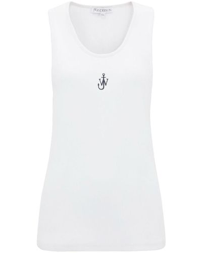 JW Anderson Logo-Embroidered Ribbed-Knit Top - White