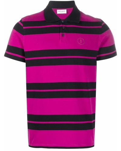 Saint Laurent Embroidered-logo Polo Shirt - Pink