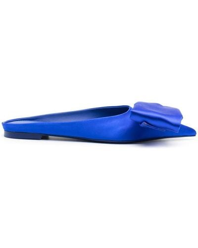 Ferragamo Bow Leather Slippers - Blue