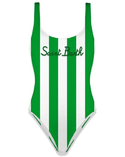 Saint Barth Striped Print One Piece Swimsuit - Green