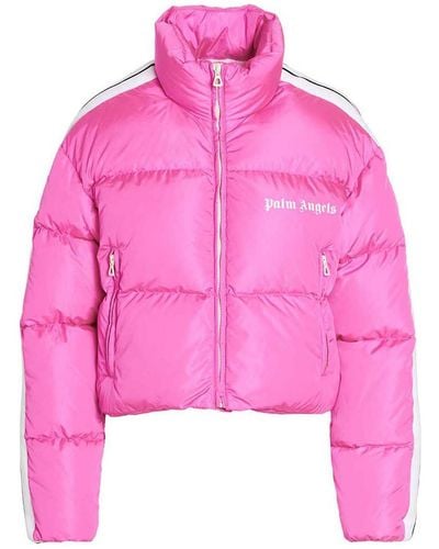 Palm Angels 'Track' Cropped Puffer Jacket - Pink