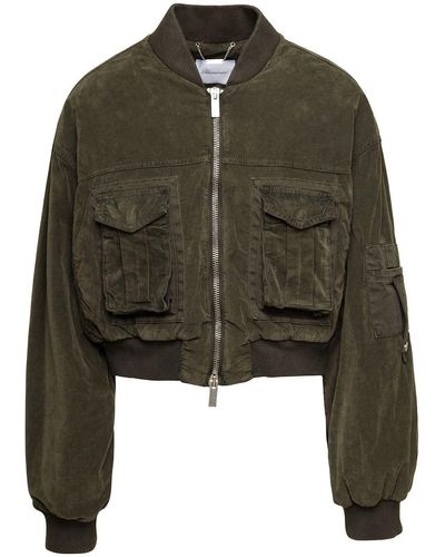 Blumarine Cropped Bomber Jacket With Patch Pockets - Green