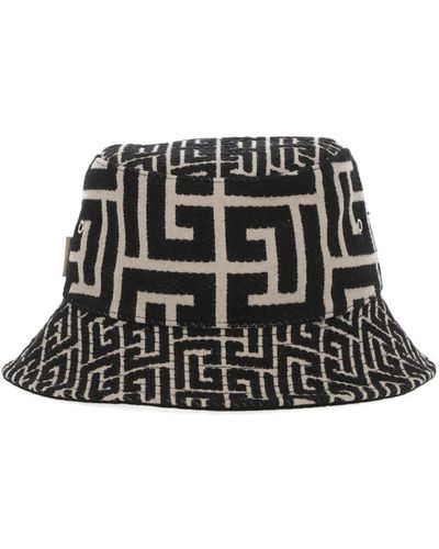 Balmain 'Monogram' Bucket Hat - Black