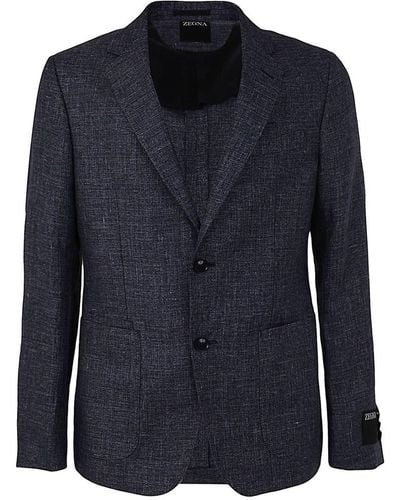 Zegna Linen Wool Deco Jacket - Blue