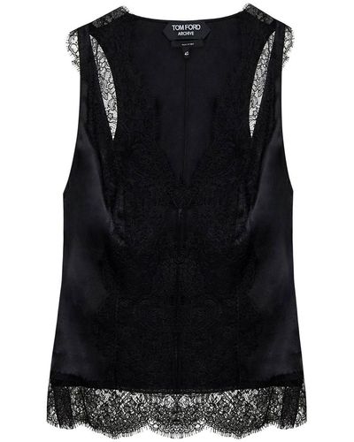 Tom Ford Satin Tank Top With Chantilly Lace - Black