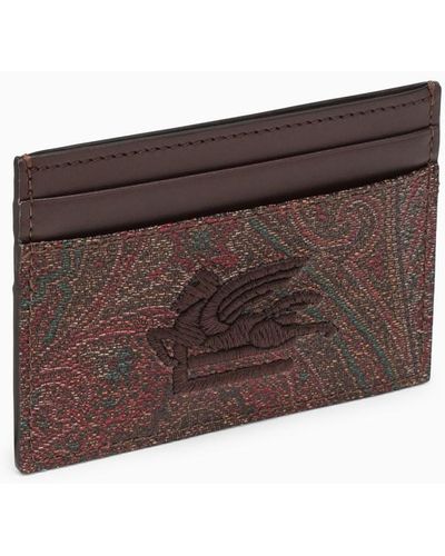 Etro Paisley Card Case In Coated Canvas With Logo - Brown
