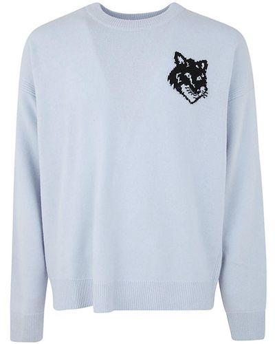 Maison Kitsuné Fox Head Intarsia Comfort Sweater Clothing - Blue