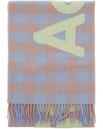 Acne Studios "Checked Scarf With Logo Pattern" - Blue