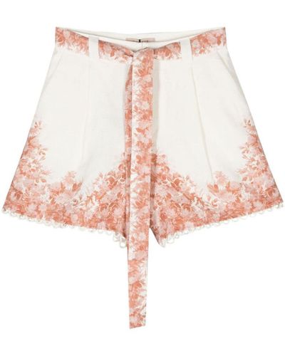 Twin Set Linen Shorts With Floral Print - Pink