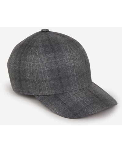 Isaia Chequered Wool Cap - Grey