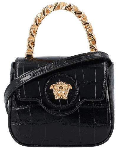 Versace Mini Top Handle Crocco Bag - Black