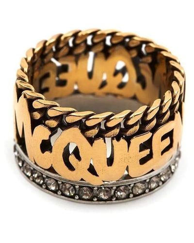 Alexander McQueen Antiqued Gold Graffiti Ring - Metallic
