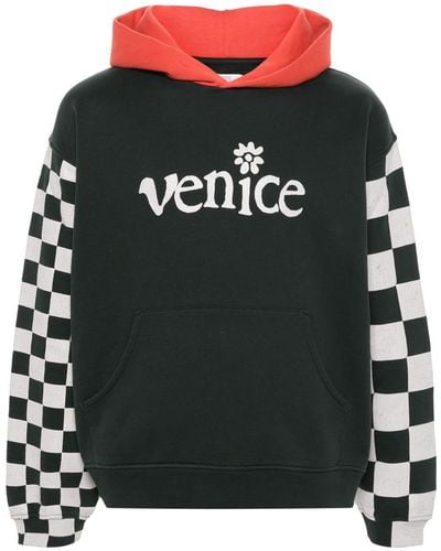 ERL Venice Checker Sleeve Hoodie Knit - Black