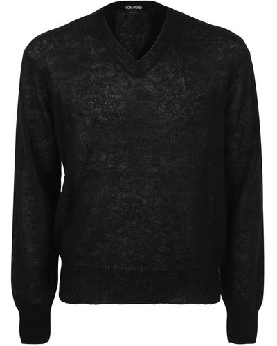 Tom Ford V-neck Knitted Sweater - Black