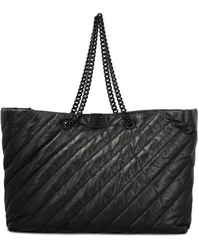 Balenciaga Carry All Crush Leather Tote - Black