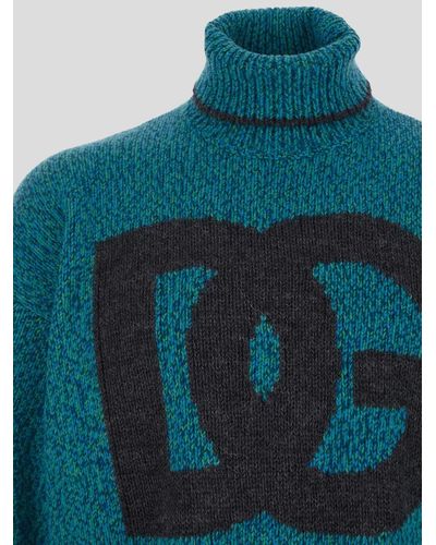 Dolce & Gabbana Dg Knitwear With Turtleneck - Blue