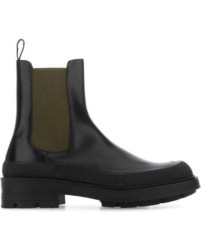 Alexander McQueen Black Leather Boxcar Ankle Boots