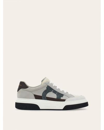 Ferragamo Men Low Cut Sneaker With Gancini Outline - White