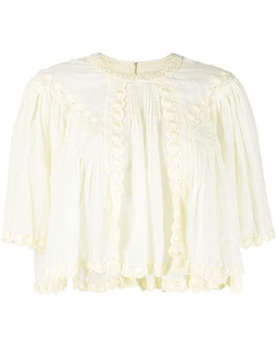 Isabel Marant Cropped Pleated Blouse - Natural