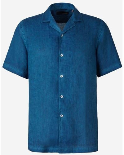 Lardini Short Sleeve Linen Shirt - Blue