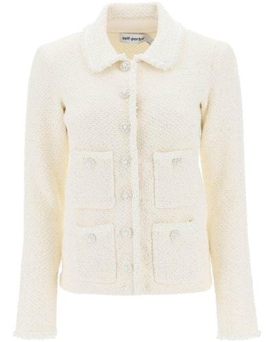 Self-Portrait Cardigan In Sequined Knit - White