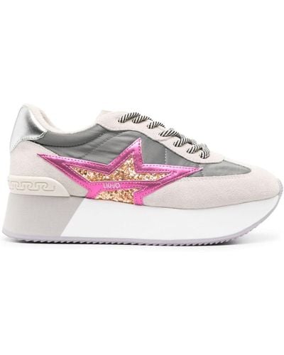 Liu Jo Low-Top Flash Dreamy Sneakers With Glitter And Suede Panels - Pink