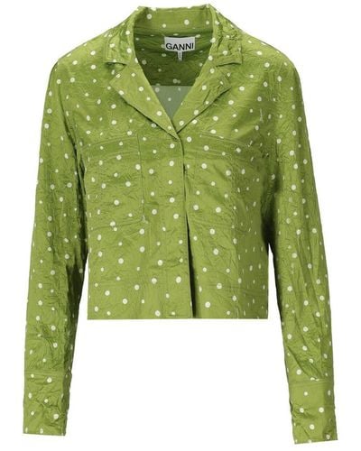 Ganni Green Polka Dot Crop Shirt