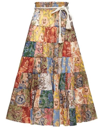 Zimmermann Junie Patchwork Cotton Midi Skirt - Multicolor