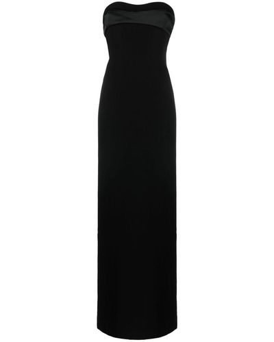 Monot Silk Crepe Long Dress - Black