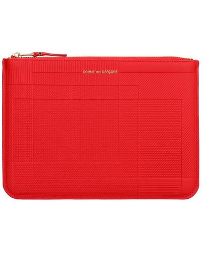 Comme des Garçons Logo Detail Flat Leather Pouch - Red