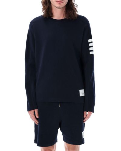 Thom Browne Long Sleeves T-Shirt With 4 Bar Stripes - Blue