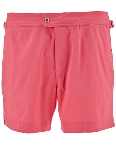 Tom Ford Salmon Pink Swim Shorts With Branded Button In Nylon Man