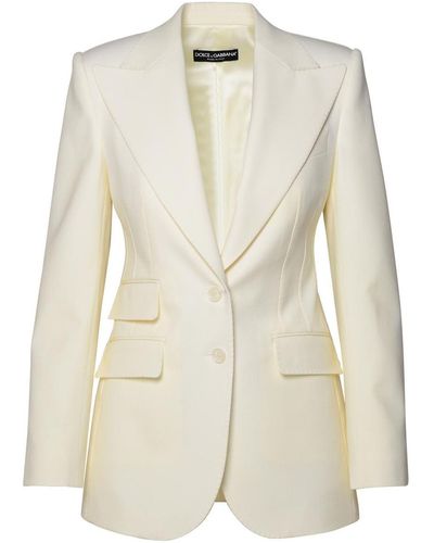 Dolce & Gabbana White Virgin Wool Blend Blazer - Natural