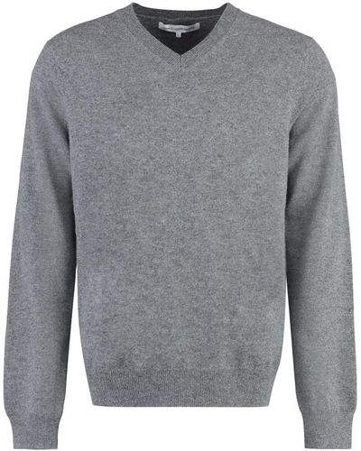 Comme des Garçons Wool V-neck Sweater - Gray