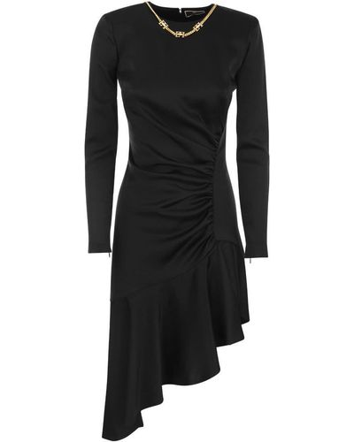 Elisabetta Franchi Asymmetrical Crepe Round-Neck Dress - Black