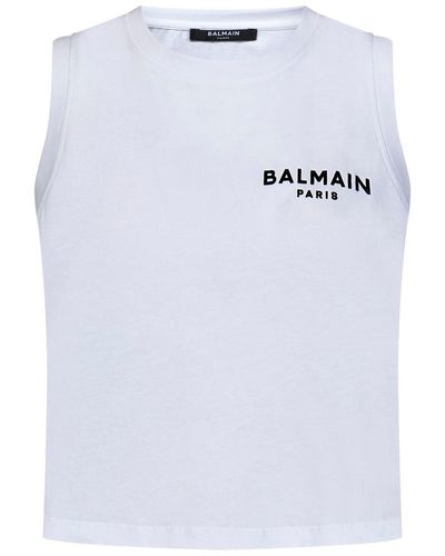 Balmain Tank Top With Logo - White