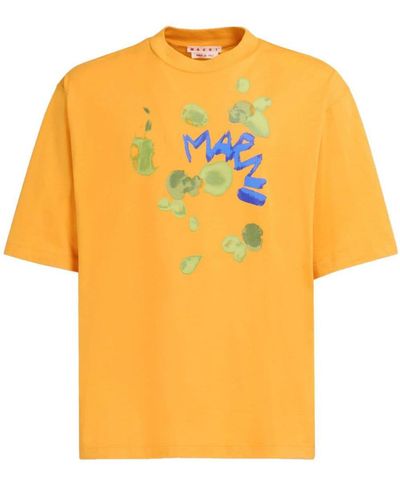 Marni T-Shirt With Dripping Print - Yellow