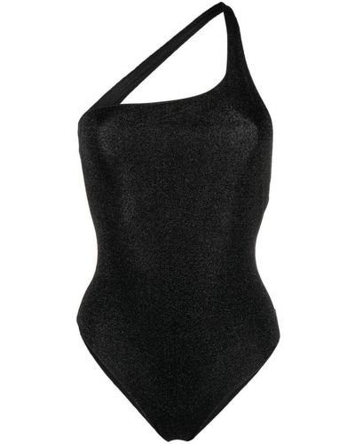 Oséree Oséree Woman's One-shoulder Swisuit In Black Recycled Lurex Knit
