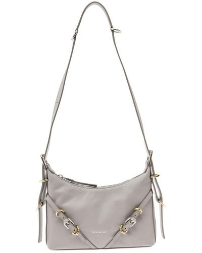Givenchy 'mini Voyou' Gray Shoulder Bag With Buckles Embellishment In Leather Woman