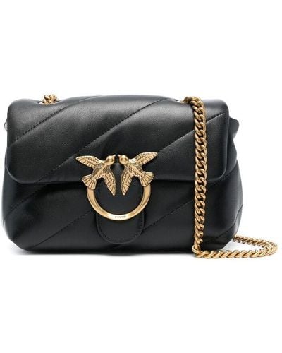 Pinko 'love Classic Puff' Black Shoulder Bag With Diagonal Maxi Quilting In Leather Woman