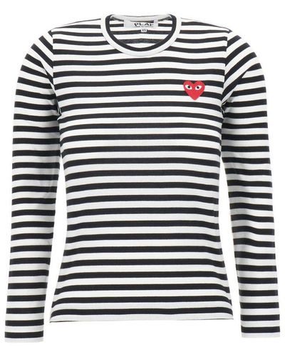Comme des Garçons Logo Striped Cotton T-Shirt - Black