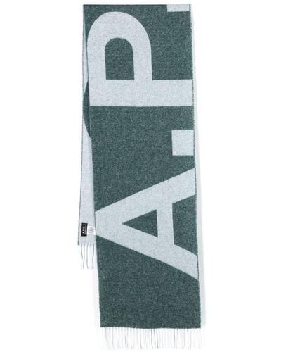 A.P.C. Intarsia-knit Logo Scarf - Green