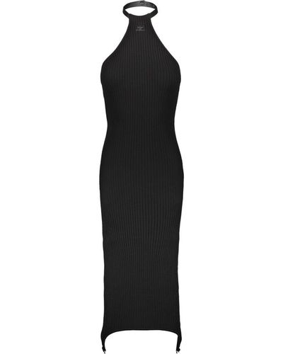 Courreges Rib Knit Suspenders Dress In Black Clothing