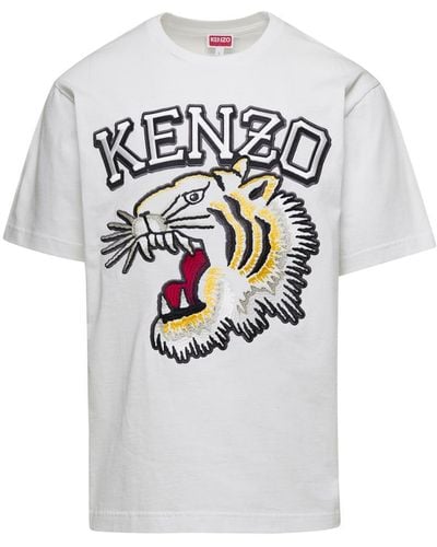 KENZO T-Shirt With Tiger Varsity Embroidery - Gray