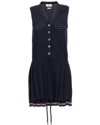 Thom Browne Openwork Dress With Pleated Skirt Dresses - Blue