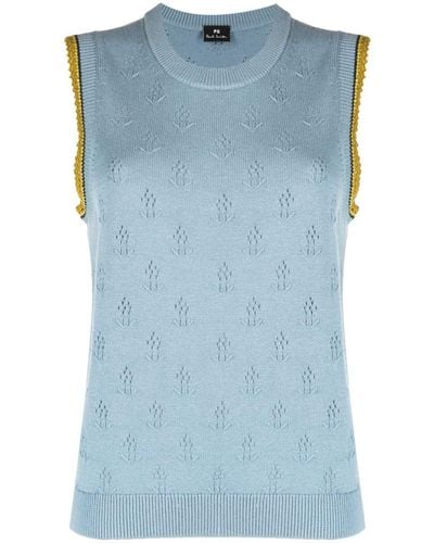 PS by Paul Smith Crew-neck Sleeveless Knitted Top - Blue
