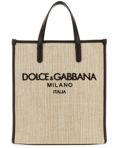 Dolce & Gabbana Small Shopping Bag In Structured Canvas - Natural