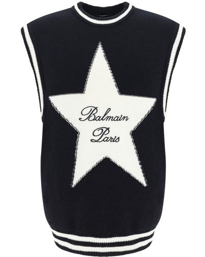 Balmain Vest With Star Intarsia - Black